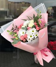 Букет цветов из:  Розы, Лизиантусы и Хризантемы в Долгопрудном